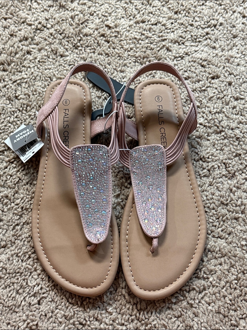 Falls Creek Pink Rhinestone T-Strap Sandals